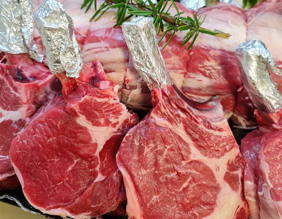 Rib eye on the bone at the Wright's Tender Meats counter